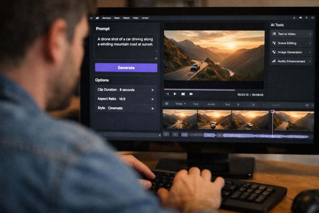 Exemple de génération vidéo par l'IA à partir d'un prompt textuel